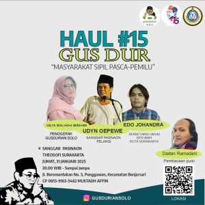 Peringati Haul Gusdur Ke-15, Gusdurian Solo Gelar Diskusi Soroti “Masyarakat Sipil Pasca-Pemilu”